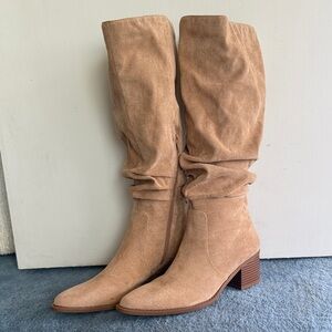 Tan Suede Knee-High Boots